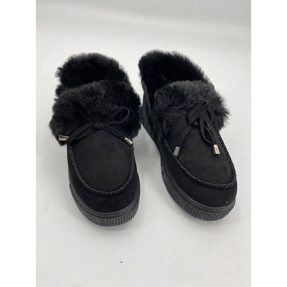 Bamboo Cozette Faux Fur Bootie Black Faux Suede Slip On Moccasin Women’s Sz 7